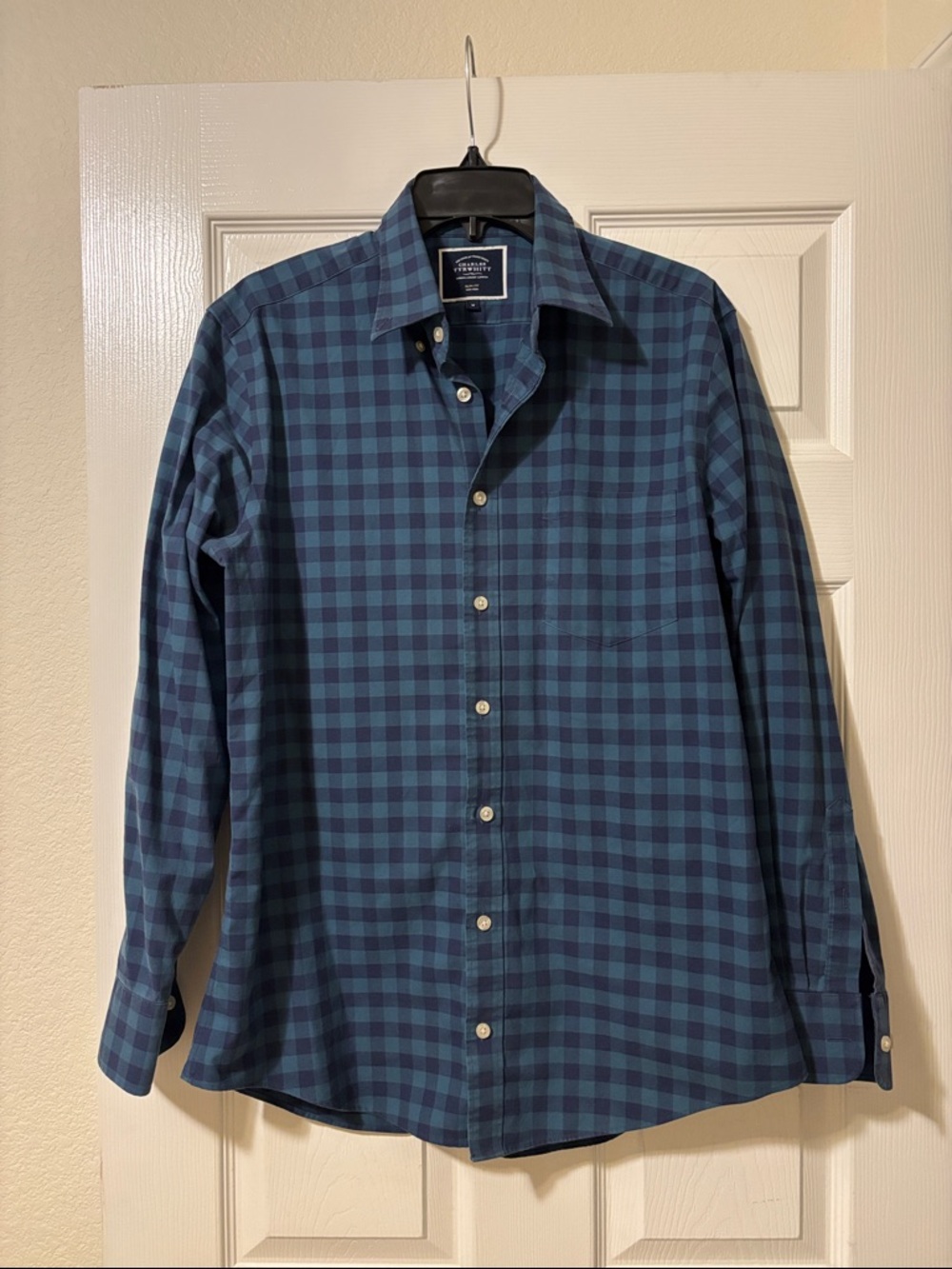 Men's Blue Plaid Button-Down Shirt